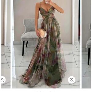 Red Dress Boutique Green and Brown Tie Front Empire Waist Gown